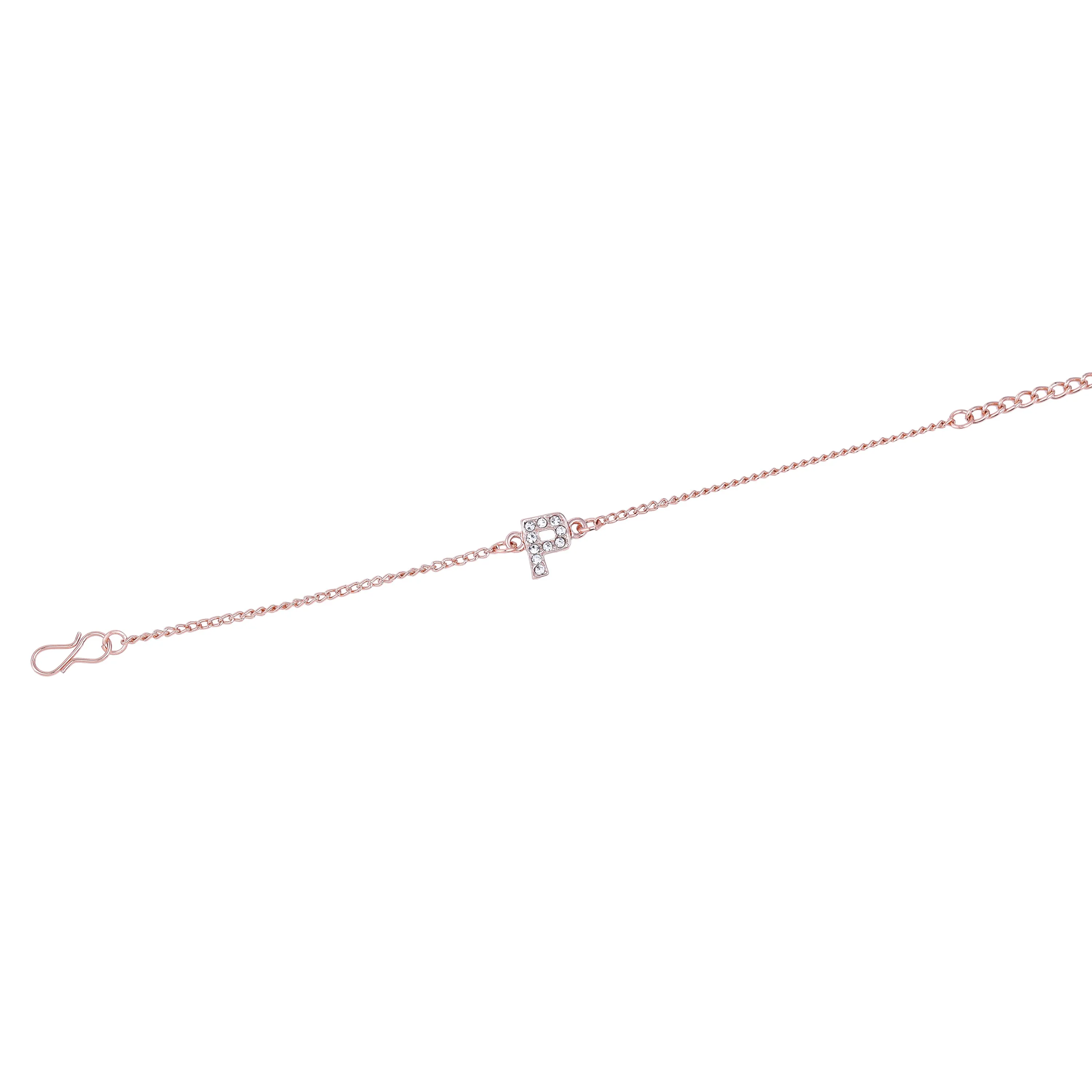 Estele Rose Gold Plated Captivating Medium 'P' Letter Bracelet with Crystals for Women