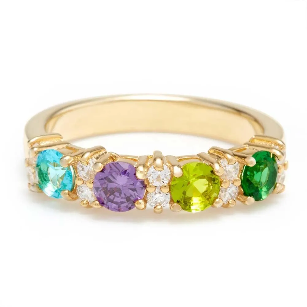 EVE'S ADDICTION Women's Gold Tone Personalized 4 Stone Simulated Birthstone Eternity Ring (ring size 5 to 9) - Custom Birthstone Ring for Mom - Mother's Ring - Gifts for Mom