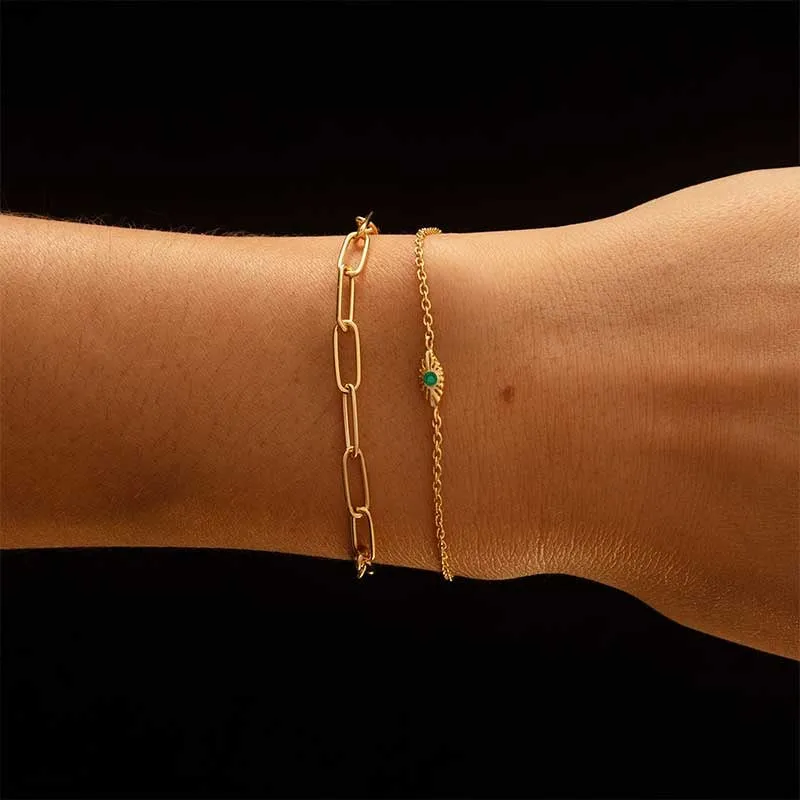 Evil Eye Bracelet, Green Onyx, Gold