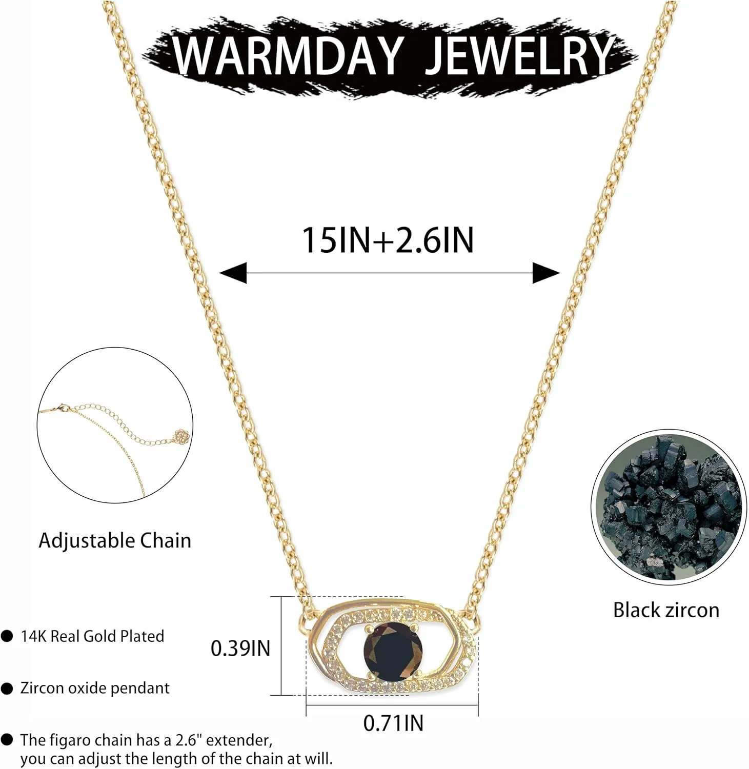 Evil Eye Pendant Necklace 14K Gold-Plated Necklaces for Women Dainty Synthetic Gemstone Fashion Jewelry Birthday Gift for Women
