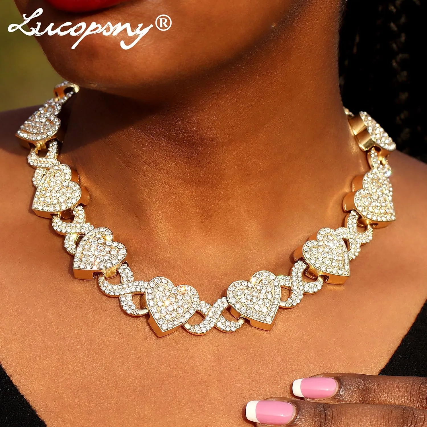 Eye Cuban Link Chain for Women, Gold Silver Diamond Prong Cuban Chain, Hip Hop Iced Out Chain Necklace With Safety Buckle for Women Jewelry