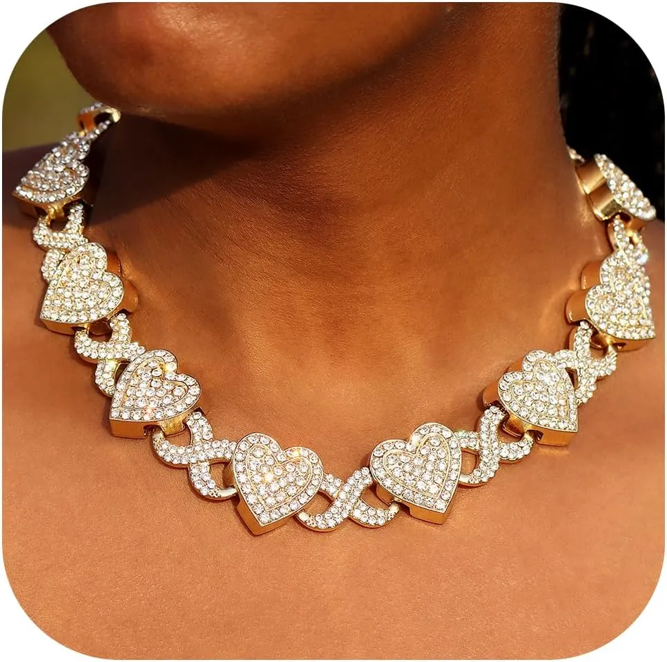 Eye Cuban Link Chain for Women, Gold Silver Diamond Prong Cuban Chain, Hip Hop Iced Out Chain Necklace With Safety Buckle for Women Jewelry