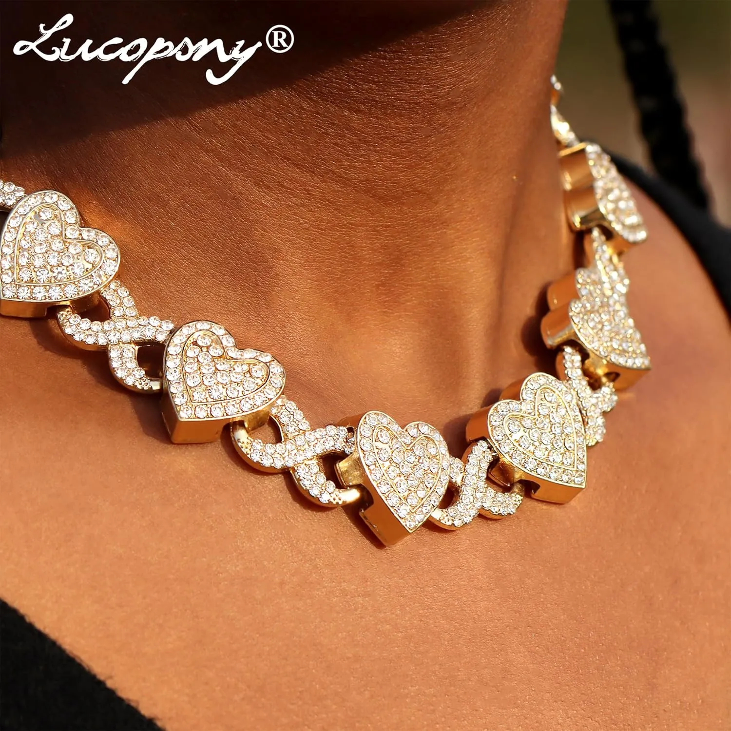 Eye Cuban Link Chain for Women, Gold Silver Diamond Prong Cuban Chain, Hip Hop Iced Out Chain Necklace With Safety Buckle for Women Jewelry