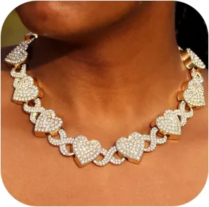 Eye Cuban Link Chain for Women, Gold Silver Diamond Prong Cuban Chain, Hip Hop Iced Out Chain Necklace With Safety Buckle for Women Jewelry