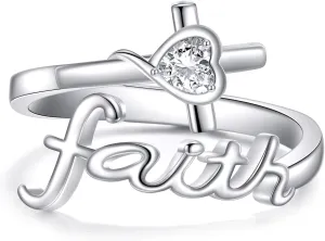 Faith Ring 925 Sterling Silver Cross Rings Adjustable Faith Wrap Ring Jewelry Gifts for Women