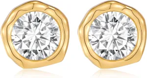 FAMARINE Gold CZ Stud Earrings Round Earrings for Women Jewelry Small Studs Daily Earrings