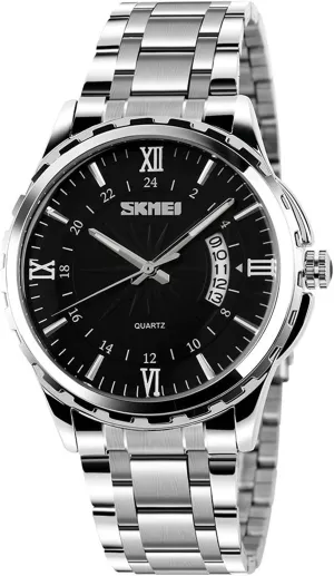 FANMIS Mens Classic Casual Quartz Watch Luminous Hand Stainless Steel Band Roman Numeral Date Watch