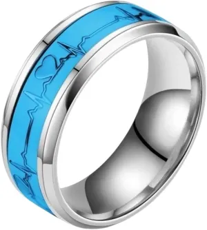 Fashion Blue Love Heart Luminous Fluorescent Ring for Couples Glow in Dark Silver Color Finger Love Band Rings Jewelry Gift