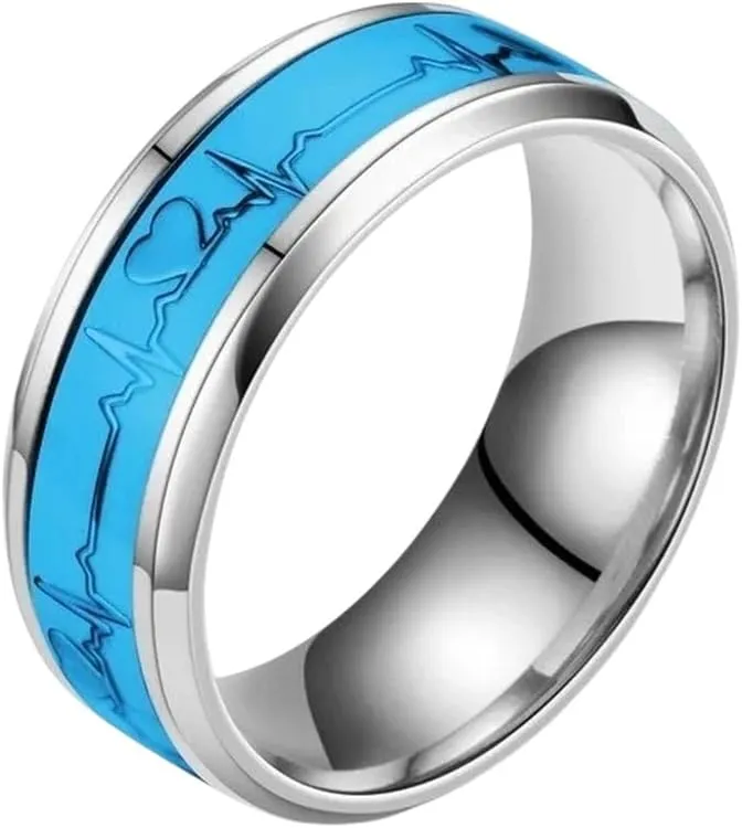 Fashion Blue Love Heart Luminous Fluorescent Ring for Couples Glow in Dark Silver Color Finger Love Band Rings Jewelry Gift