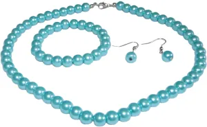 Fashion Jewelry ~Blue Faux Pearls Necklace Bracelet and Earrings Set Casual Formal for Women