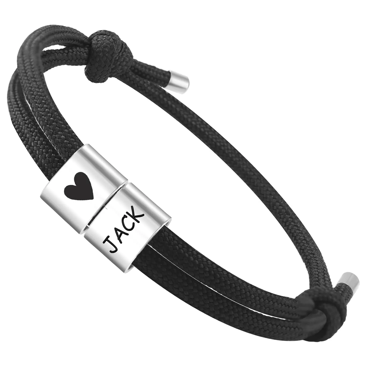 Fathers Day Bracelet with Kids Name,Gifts For Dad/Husband,Custom Mens Bracelet,Personalized Engraved 1-5 Stainless Steel Beads Bracelet with Adjustable Sailing Rope