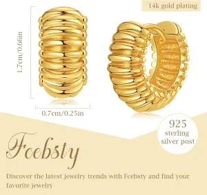 Fcebsty 18K Gold Filled Earrings Unique Hypoallergenic Chunky Huggie Whorl Hoop Earrings for Women Whorl Statement Gold Hoop Earrings for Women