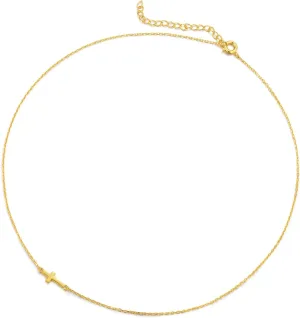 Fervent Sideways Cross Dainty Choker Necklace | 18k Gold on Hypoallergenic Brass | Gift for Her