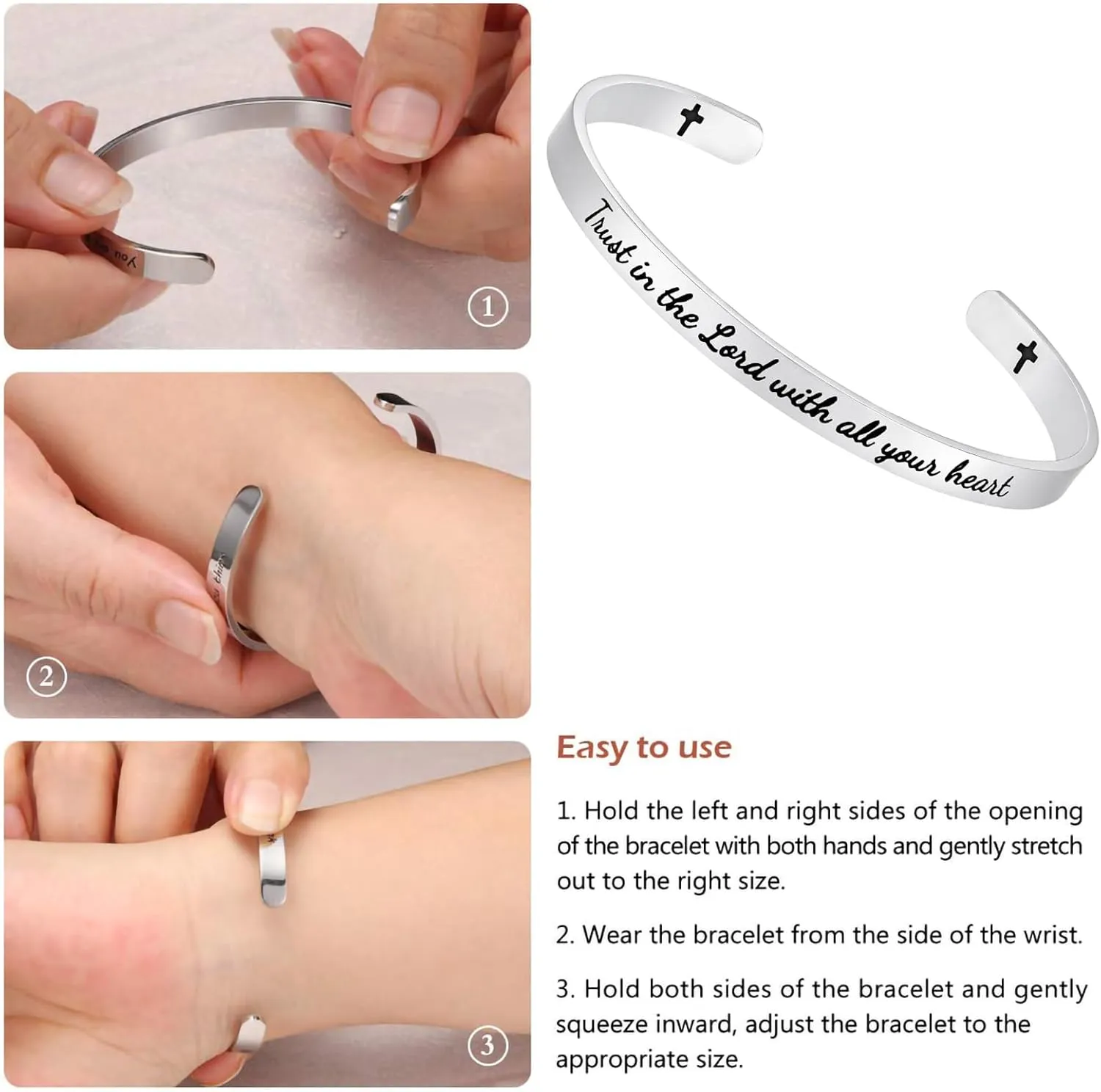 Fesciory Inspirational Bracelets for Women,Stainless Steel Engraved Personalized Positive Mantra Quote Keep Going Cuff Bangle College Graduation for Her