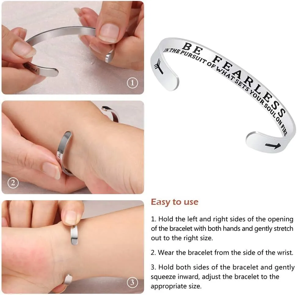 Fesciory Inspirational Bracelets for Women,Stainless Steel Engraved Personalized Positive Mantra Quote Keep Going Cuff Bangle College Graduation for Her