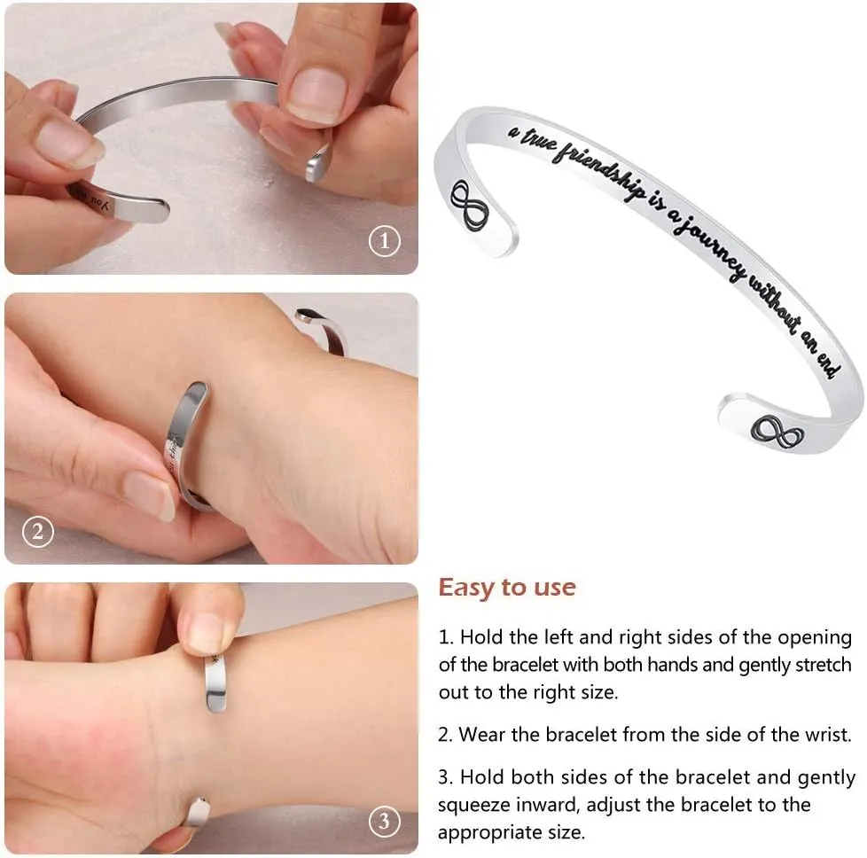 Fesciory Inspirational Bracelets for Women,Stainless Steel Engraved Personalized Positive Mantra Quote Keep Going Cuff Bangle College Graduation for Her