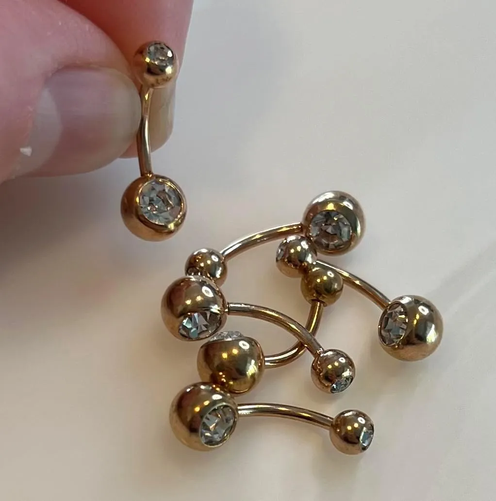 FIFTH CUE 14G & 16G Double Jeweled Basic Navel Ring Rose Gold IP Over 316L Surgical Steel