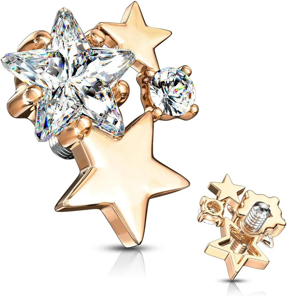 FIFTH CUE 14G CZ Cluster Stars Internally Threaded Dermal Anchor Top