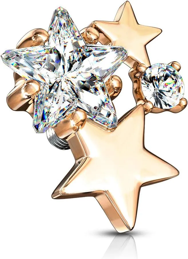 FIFTH CUE 14G CZ Cluster Stars Internally Threaded Dermal Anchor Top