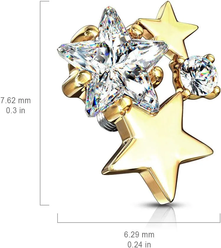 FIFTH CUE 14G CZ Cluster Stars Internally Threaded Dermal Anchor Top