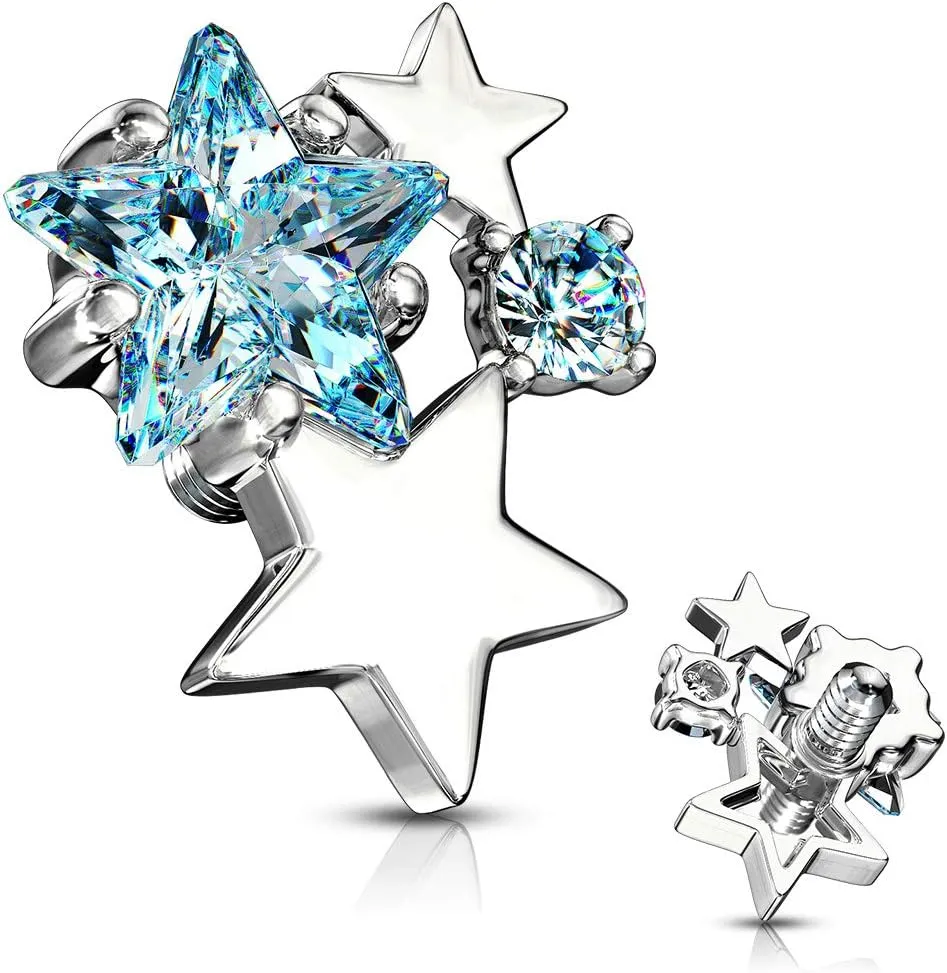 FIFTH CUE 14G CZ Cluster Stars Internally Threaded Dermal Anchor Top