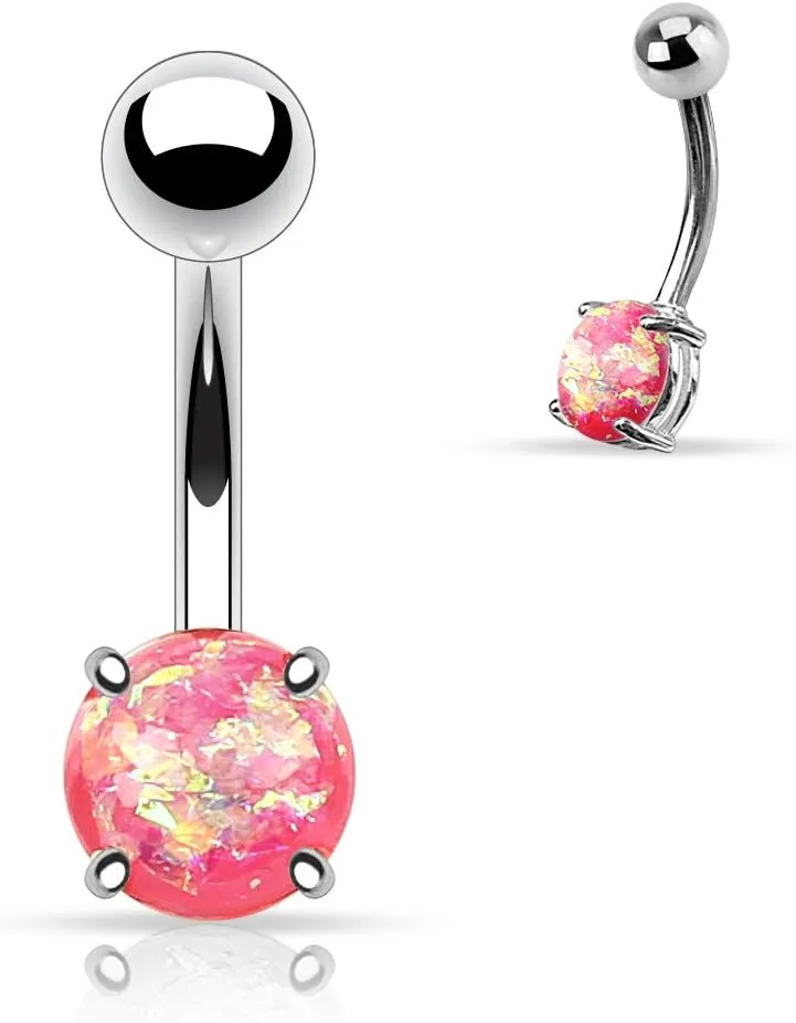 FIFTH CUE 14G Opal Glitter Prong Set 316L Surgical Steel Belly Button Rings