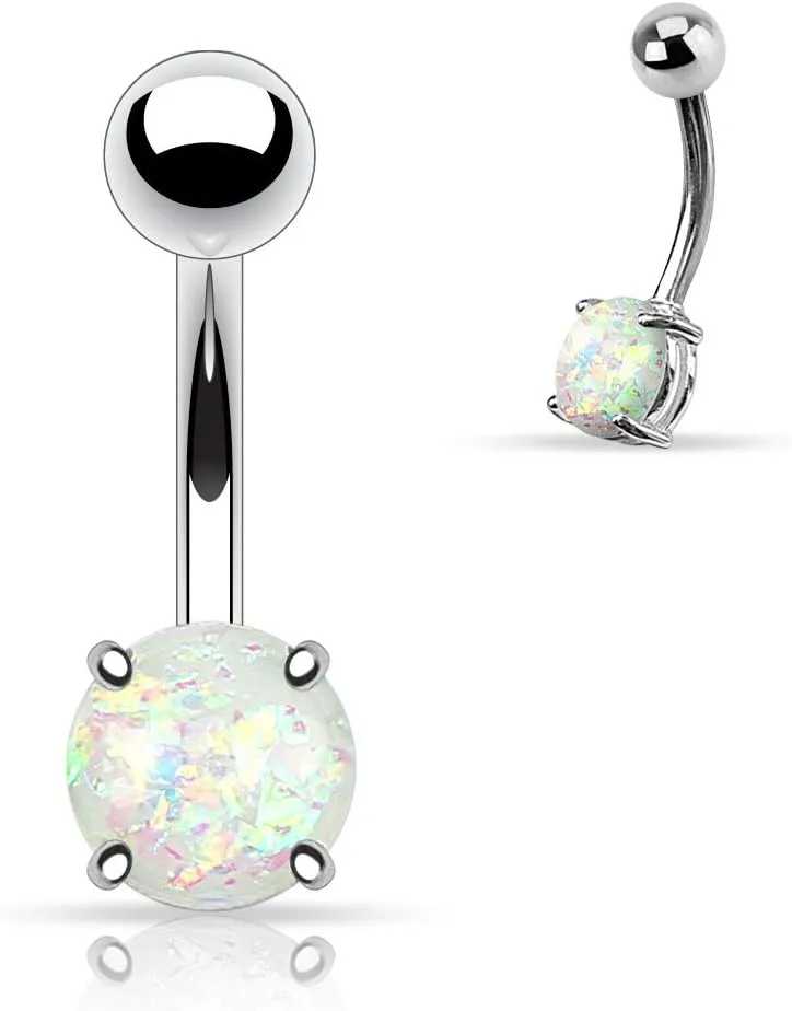 FIFTH CUE 14G Opal Glitter Prong Set 316L Surgical Steel Belly Button Rings