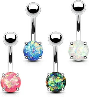 FIFTH CUE 14G Opal Glitter Prong Set 316L Surgical Steel Belly Button Rings