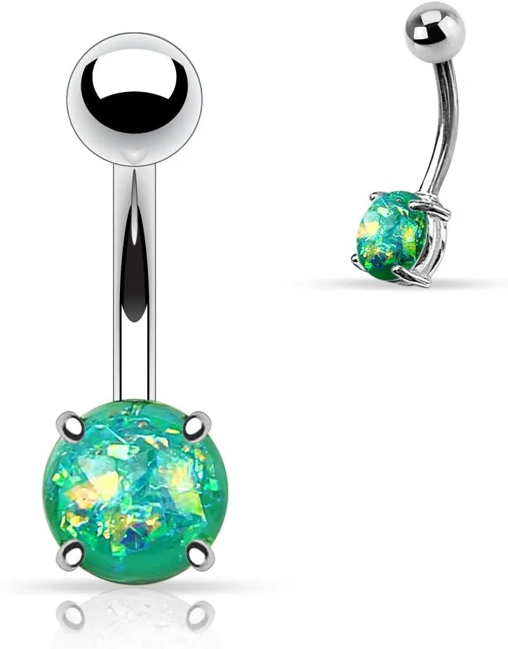 FIFTH CUE 14G Opal Glitter Prong Set 316L Surgical Steel Belly Button Rings