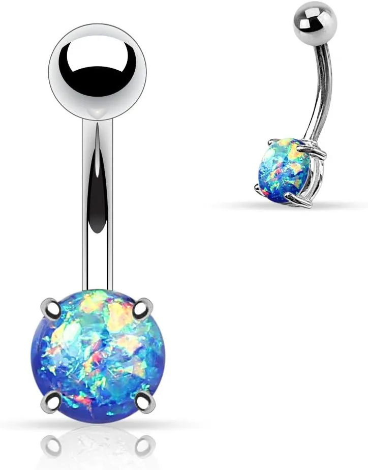 FIFTH CUE 14G Opal Glitter Prong Set 316L Surgical Steel Belly Button Rings
