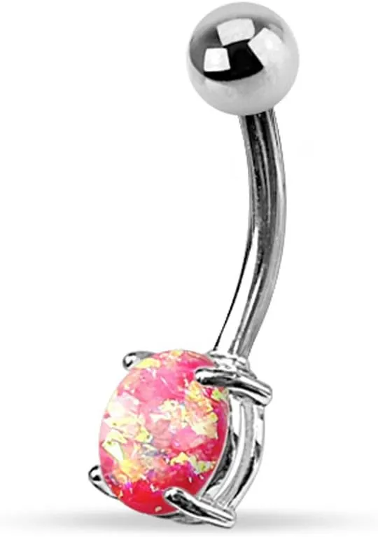 FIFTH CUE 14G Opal Glitter Prong Set 316L Surgical Steel Belly Button Rings