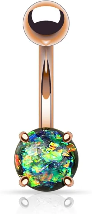 FIFTH CUE 14G Opal Glitter Prong Set Rose Gold IP Over 316L Surgical Steel Belly Button Ring