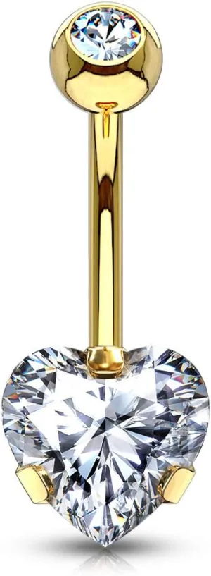 FIFTH CUE 14G Prong Set 8mm Heart CZ 316L Surgical Steel Naval Belly Button Ring