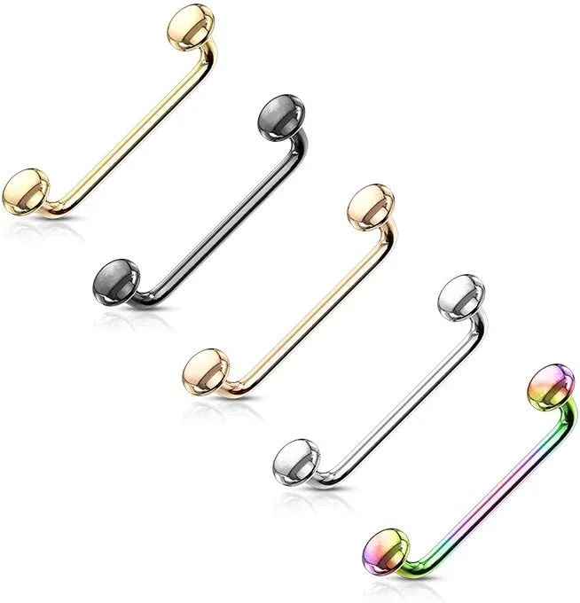 FIFTH CUE 16G Flat Disc Ends 90 Degree Bent Staple Barbells for Surface 316L Surgical Steel Surface & Snake Eye Tongue Piercings