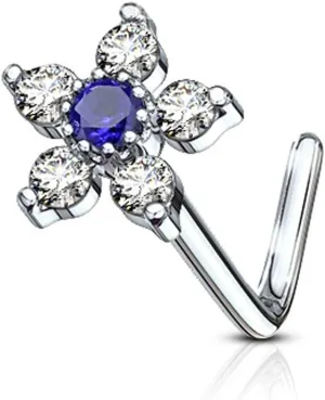 FIFTH CUE 20G 6 CZ Flower Top 316L Surgical Steel L Bend Stud Nose Ring