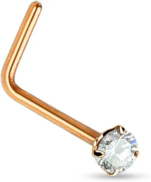 FIFTH CUE 20G Cubic Zirconia Prong Set 316L Surgical Steel L bend Stud Nose Ring