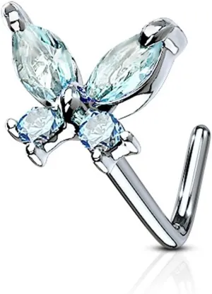 FIFTH CUE 20G CZ Butterfly 316L Surgical Steel L Bend Stud Nose Ring