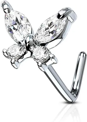 FIFTH CUE 20G CZ Butterfly 316L Surgical Steel L Bend Stud Nose Ring