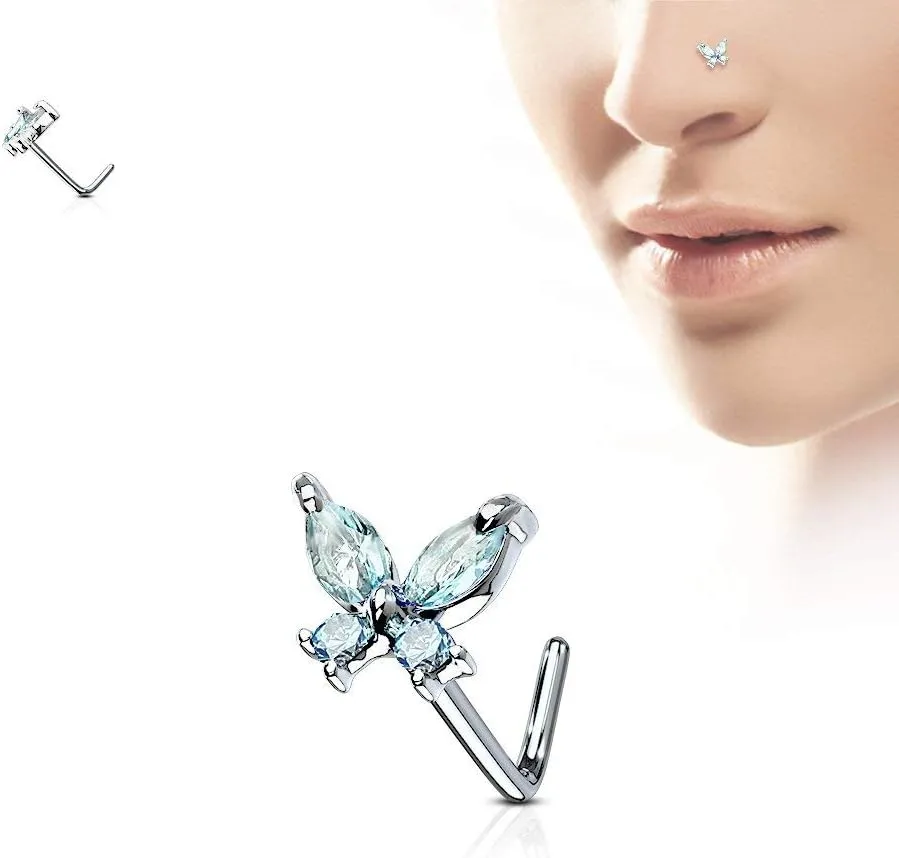 FIFTH CUE 20G CZ Butterfly 316L Surgical Steel L Bend Stud Nose Ring