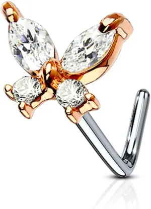 FIFTH CUE 20G CZ Butterfly 316L Surgical Steel L Bend Stud Nose Ring