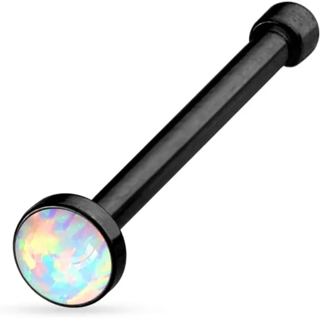 FIFTH CUE 20G Synthetic Opal Set Flat Top PVD Over 316L Surgical Steel L bend Stud Nose Rings