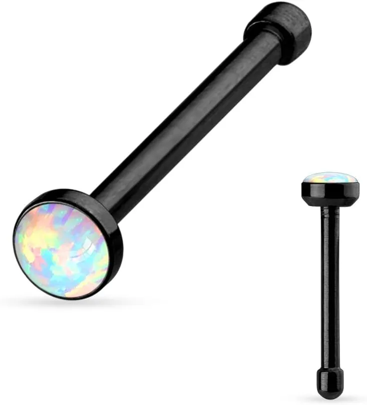 FIFTH CUE 20G Synthetic Opal Set Flat Top PVD Over 316L Surgical Steel L bend Stud Nose Rings