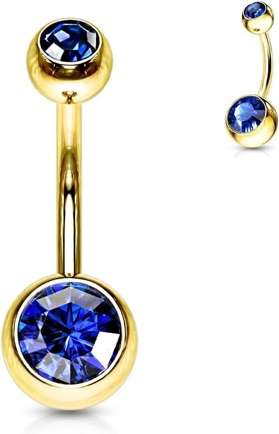 FIFTH CUE Double Press Fit Jeweled Gold IP over 316L surgical Steel Belly Button Rings