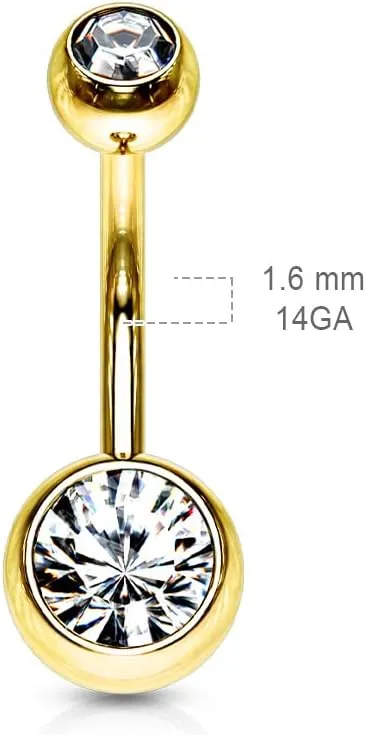 FIFTH CUE Double Press Fit Jeweled Gold IP over 316L surgical Steel Belly Button Rings