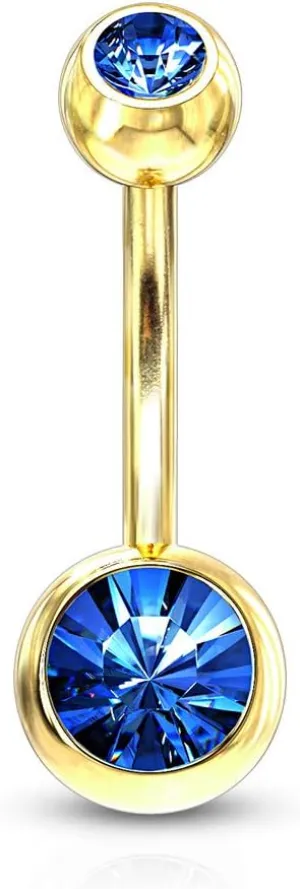 FIFTH CUE Double Press Fit Jeweled Gold IP over 316L surgical Steel Belly Button Rings