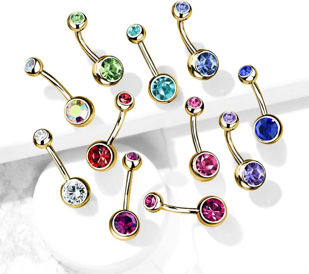 FIFTH CUE Double Press Fit Jeweled Gold IP over 316L surgical Steel Belly Button Rings
