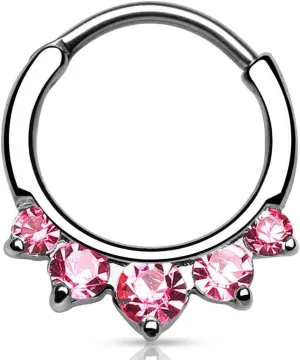 FIFTH CUE Five CZ Set Round Top 316L Surgical Steel Nose Septum Ear Cartilage Clicker Ring