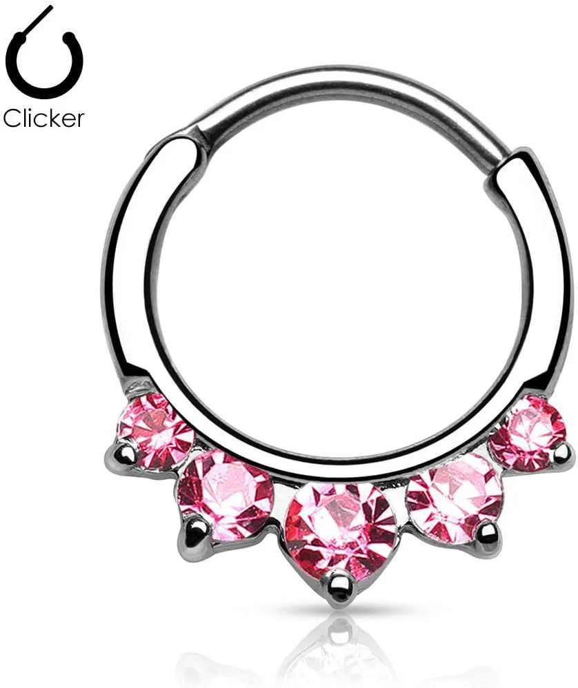 FIFTH CUE Five CZ Set Round Top 316L Surgical Steel Nose Septum Ear Cartilage Clicker Ring
