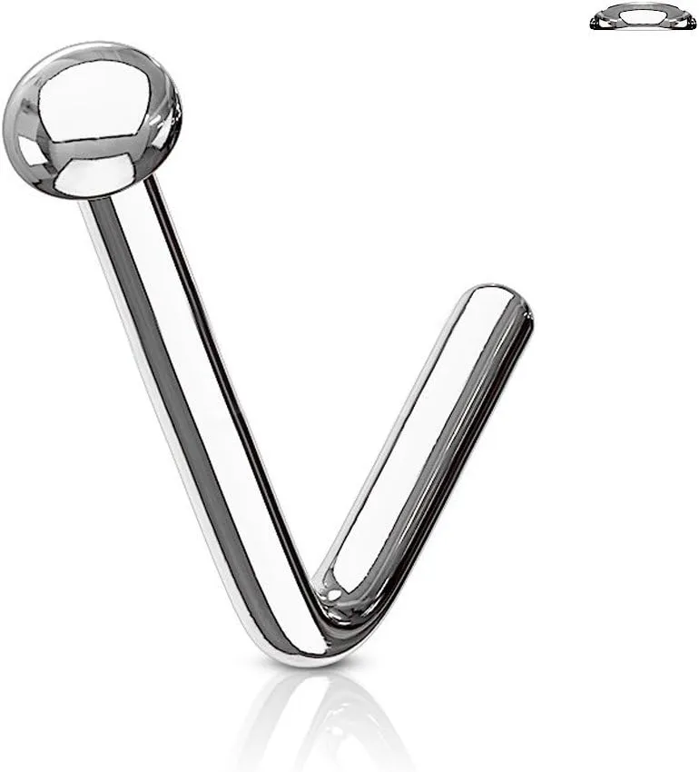 FIFTH CUE Flat Dome Disc End 316L Surgical Steel L Bend Stud Nose Ring