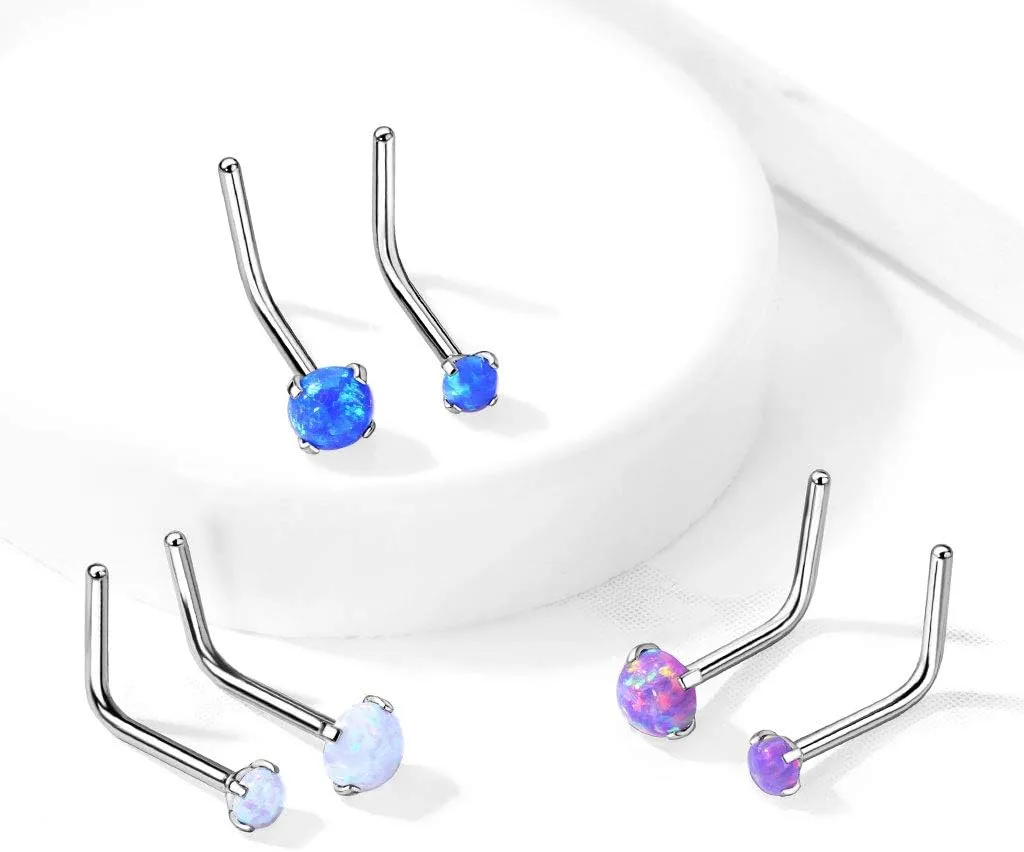 FIFTH CUE Opal Prong set Top 316L Surgical Steel L Bend Nose Stud Rings